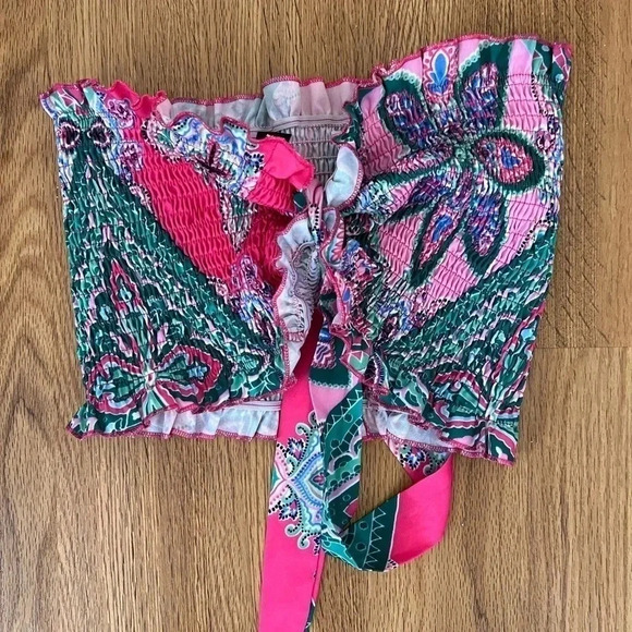 Floral Patchwork Print Knot Front Tube Top & Ruffle Hem Skirt - Picture 4 of 6